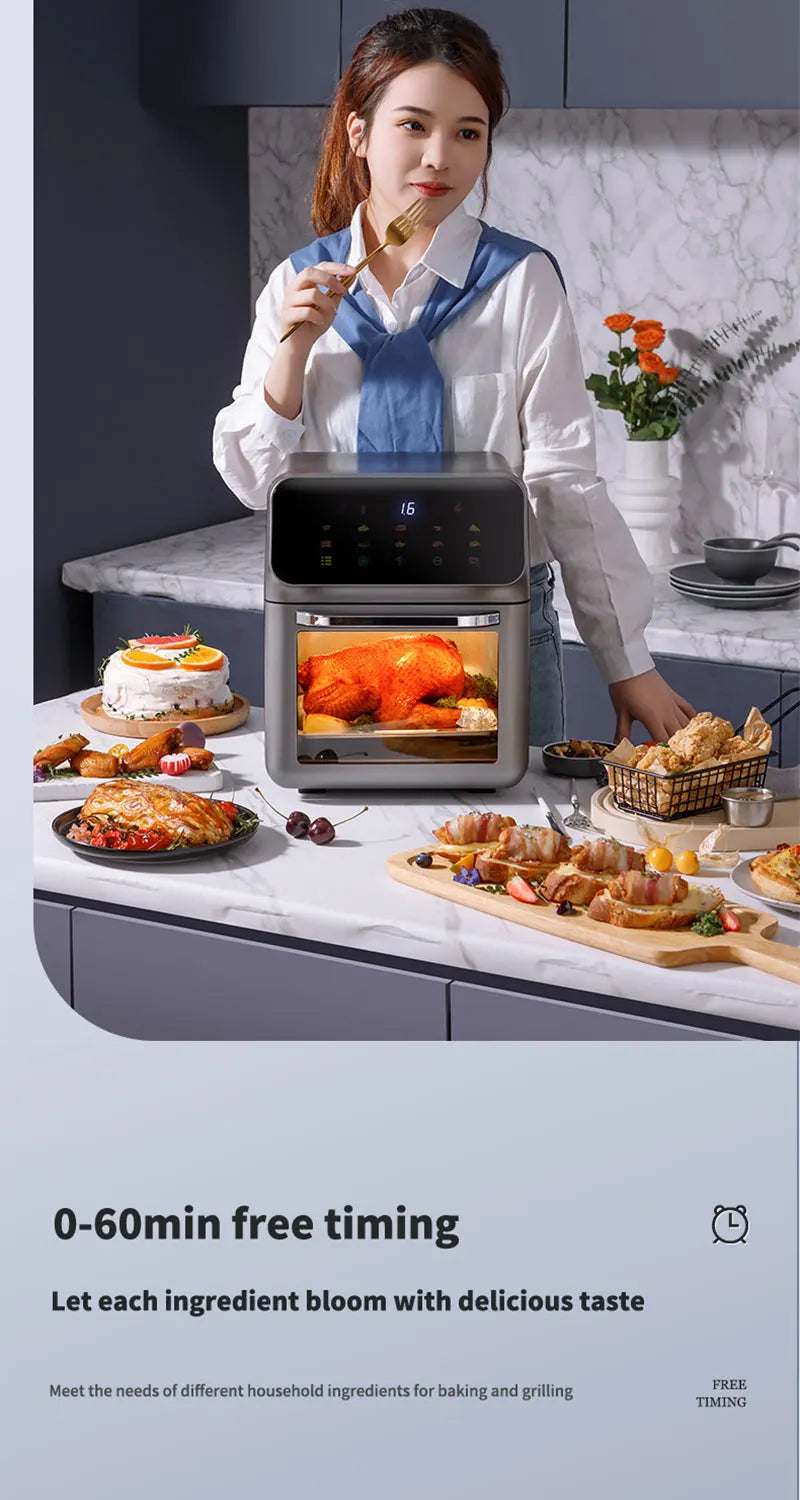 Large Capacity 10L Electric Air Fryer Oil-free Automatic Household Kitchen 360°Baking Convection Oven Deep Fryer without Oil