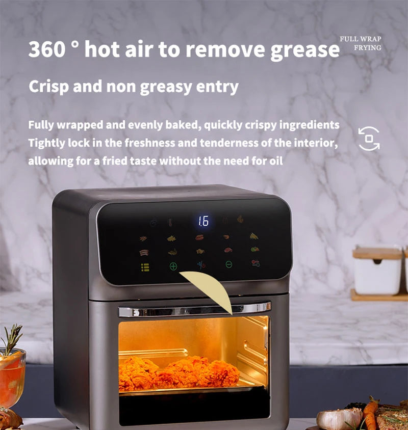 Large Capacity 10L Electric Air Fryer Oil-free Automatic Household Kitchen 360°Baking Convection Oven Deep Fryer without Oil