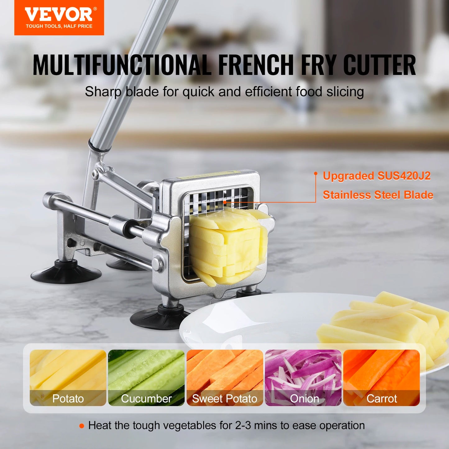 Stainless Steel French Fry Cutter Potato Slicer Vegetable Carrot Cucumber Tool for Perfectly Cut French Fries