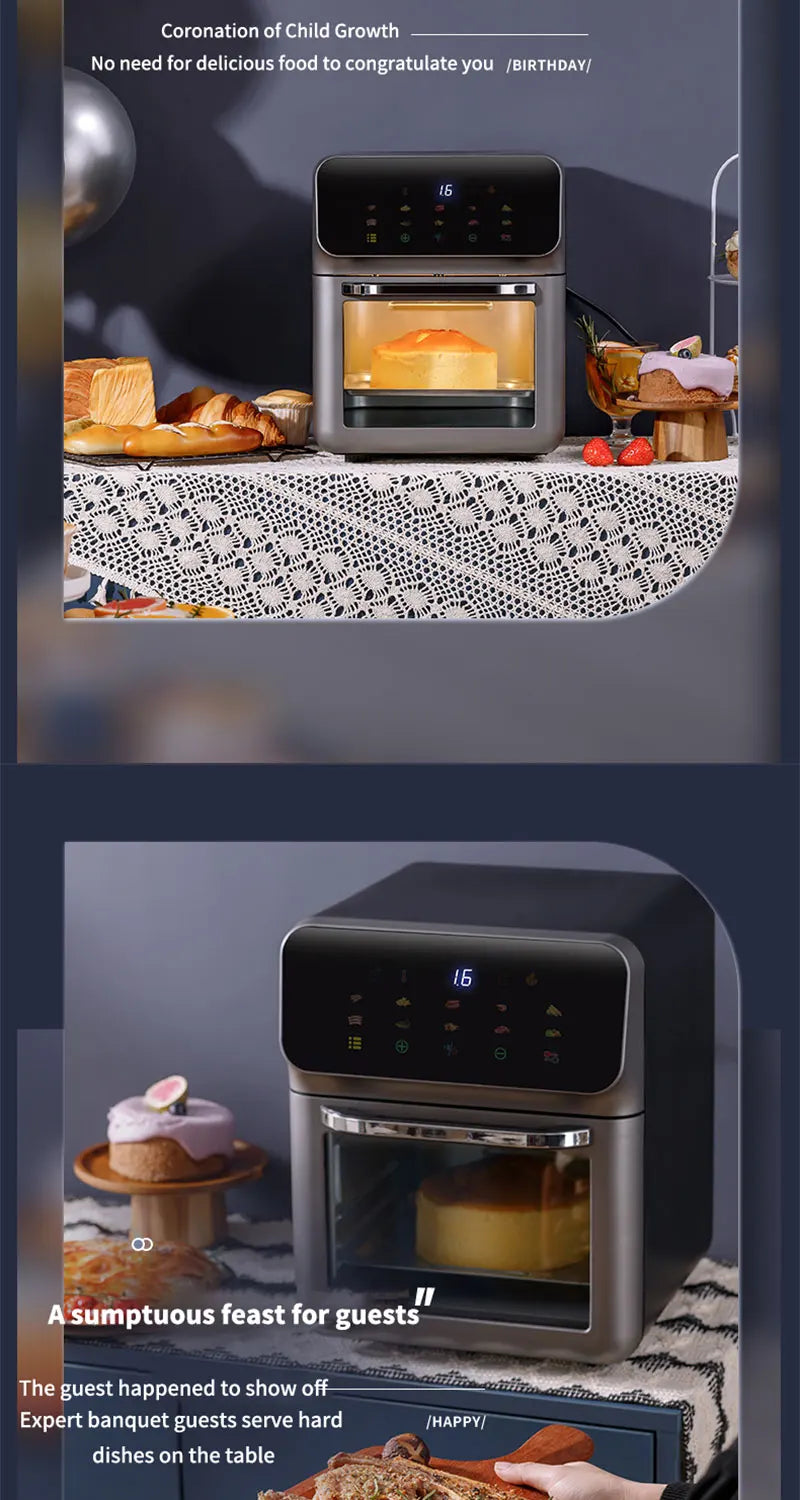 Large Capacity 10L Electric Air Fryer Oil-free Automatic Household Kitchen 360°Baking Convection Oven Deep Fryer without Oil