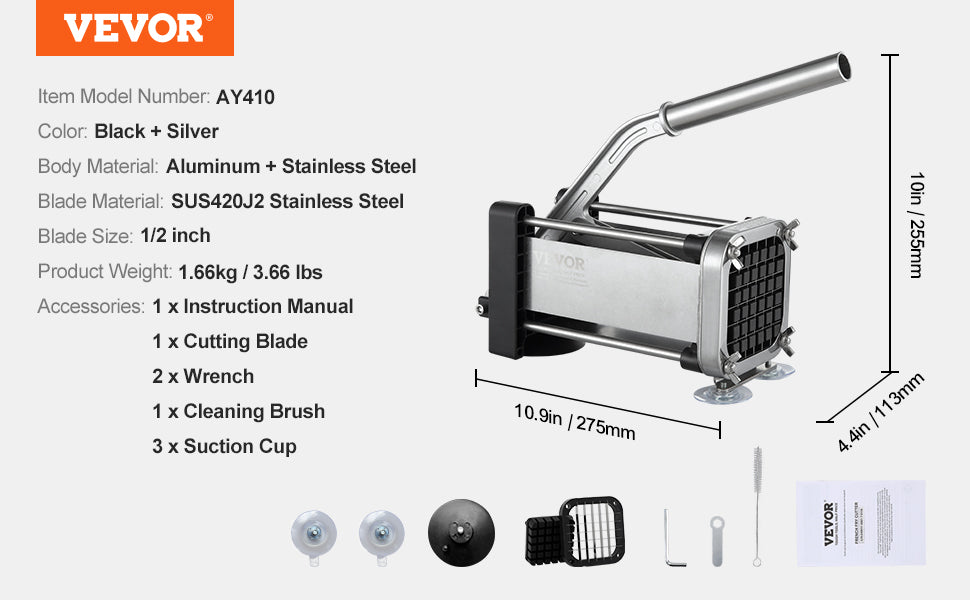 Stainless Steel French Fry Cutter Potato Slicer Vegetable Carrot Cucumber Tool for Perfectly Cut French Fries