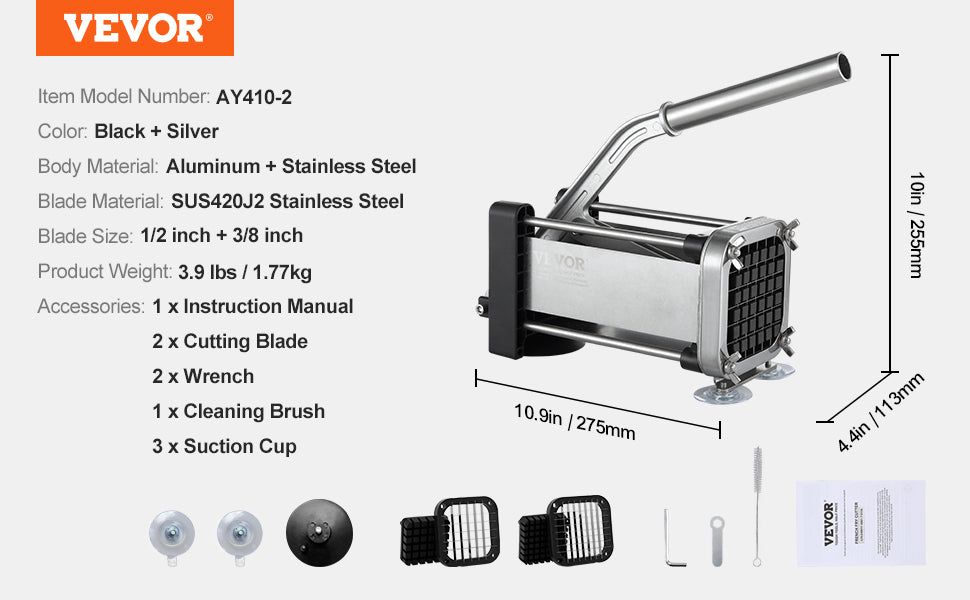 Stainless Steel French Fry Cutter Potato Slicer Vegetable Carrot Cucumber Tool for Perfectly Cut French Fries